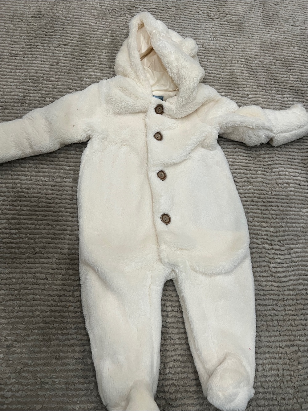 Baby Gap- Cream Plush Hooded Baby One-Piece with Buttons
